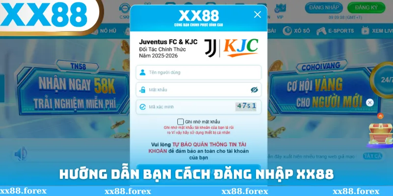 Thao tác hướng dẫn đăng nhập XX88